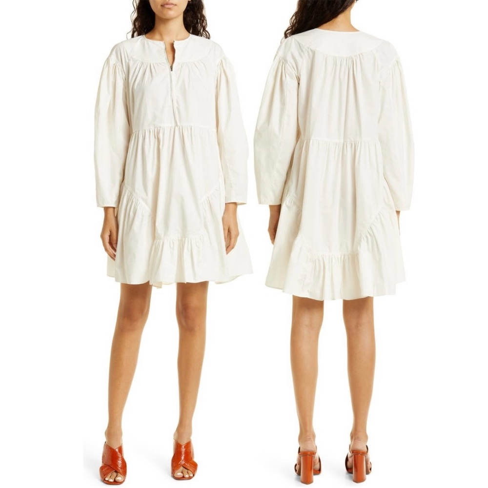 Ulla Johnson Bone Leiko Long Sleeve Cotton Shift Dress Size 12